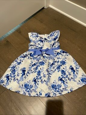 Blue Floral Bow Kids Dress Size 3T
